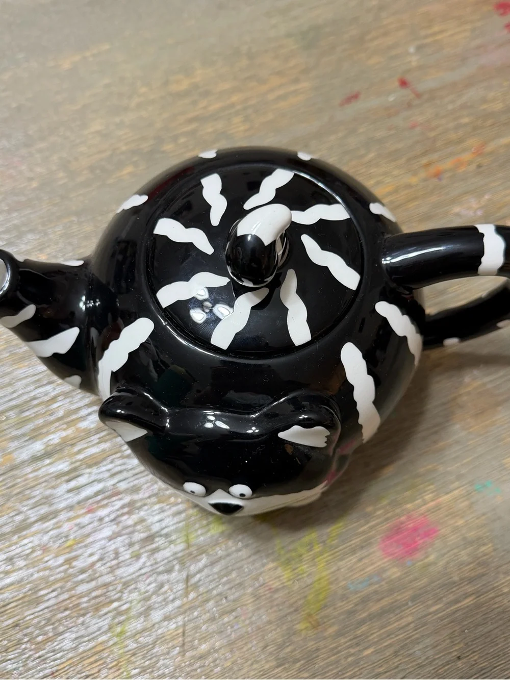 burton+BURTON Black & White Cat Ceramic Teapot Whimsical Kitty Tea Pot